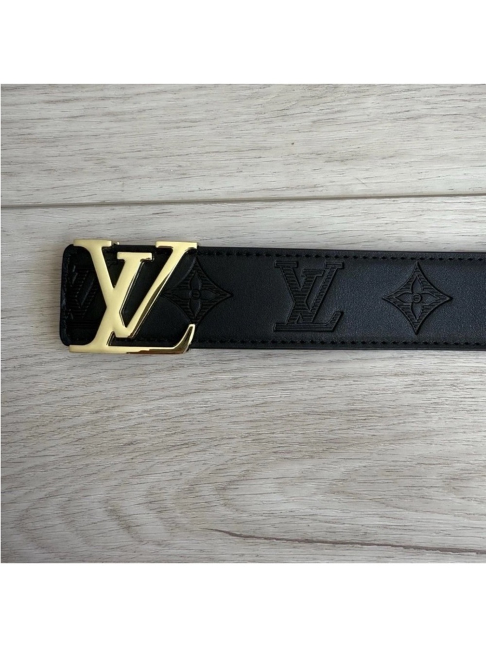 Louis Vuitton look a like  Black Monogram LV Belt with Gold Buckle designer look - Picture 2 of 4